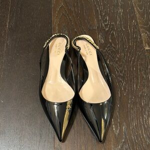 Gucci Black Patent Leather Slingback Pumps
